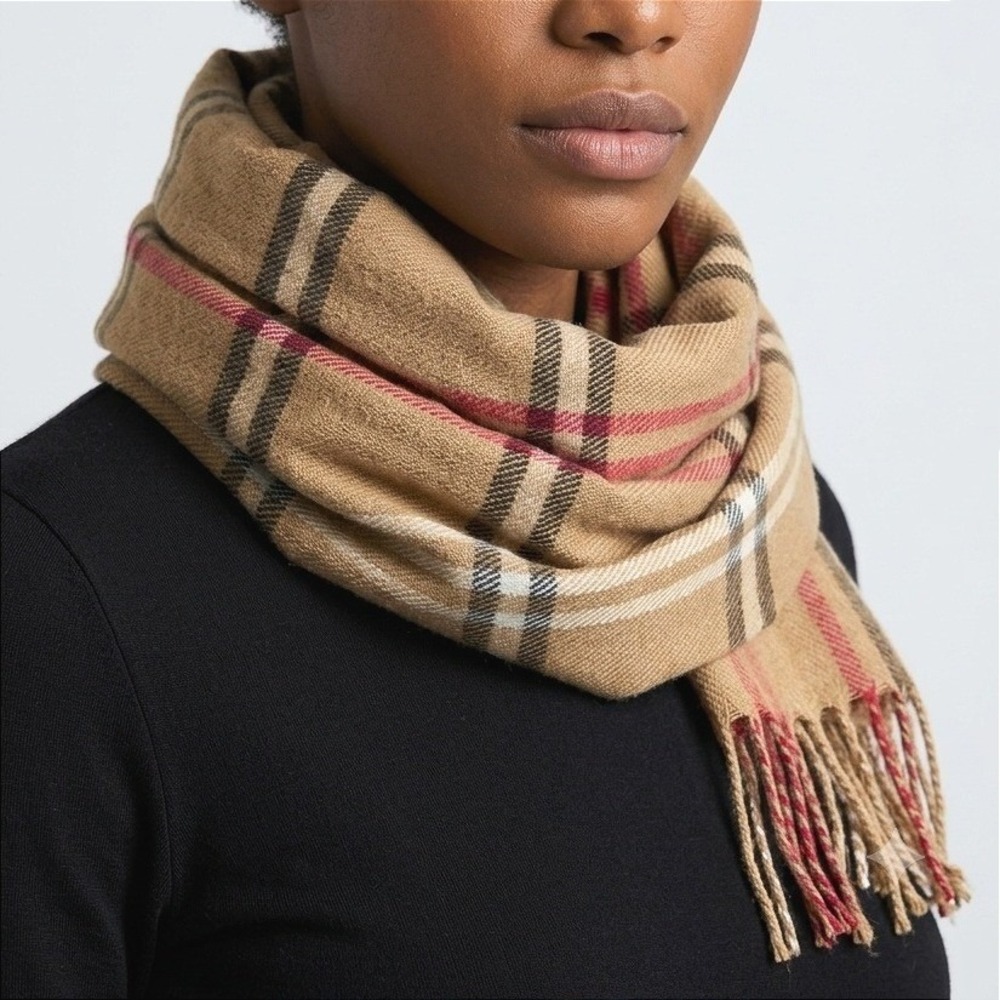 Camel Plaid Scarf Made in Italy Fringed Preppy Dark Academia Heritage Classic